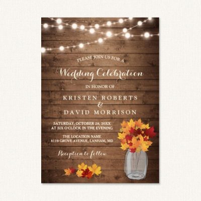 Rustic Wedding Invitations - Country Theme With Barn Wood, Florals, Jars