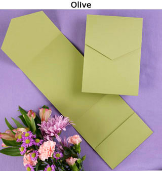Olive green wedding invitation pocket.